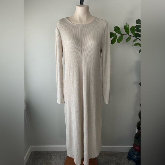 Topshop Maternity Maxi Ribbed Dress Long Sleeve Cream Size 12 Large - Picture 1 of 12